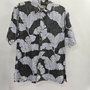 Cooke Street Gray Blue Palms Aloha Button Down 100% Cotton Shirt Size Medium